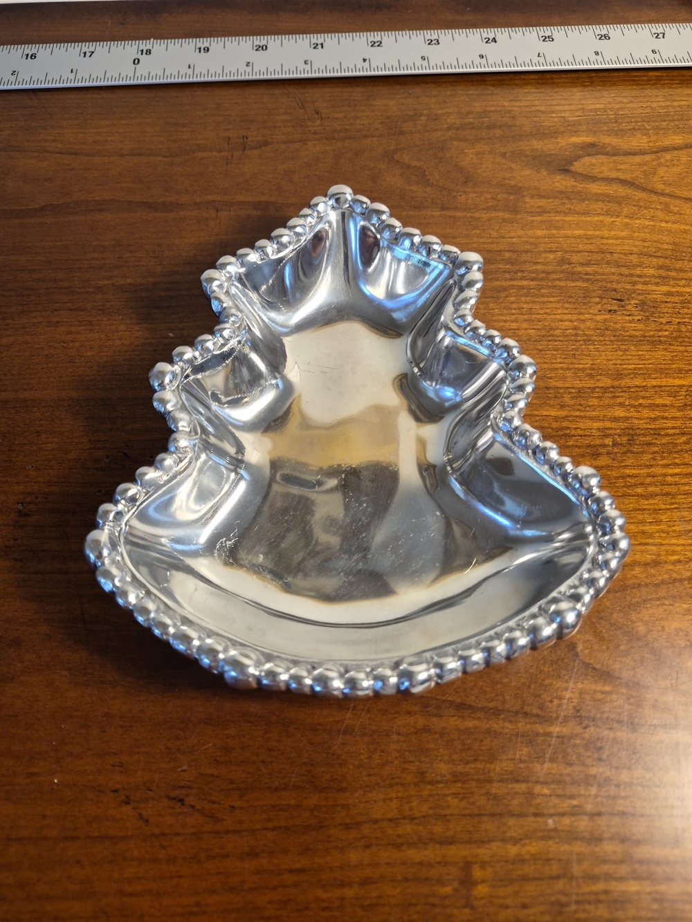 Mini Silver Tree-Shaped Beaded Serving Dish - Festive Snack Tray